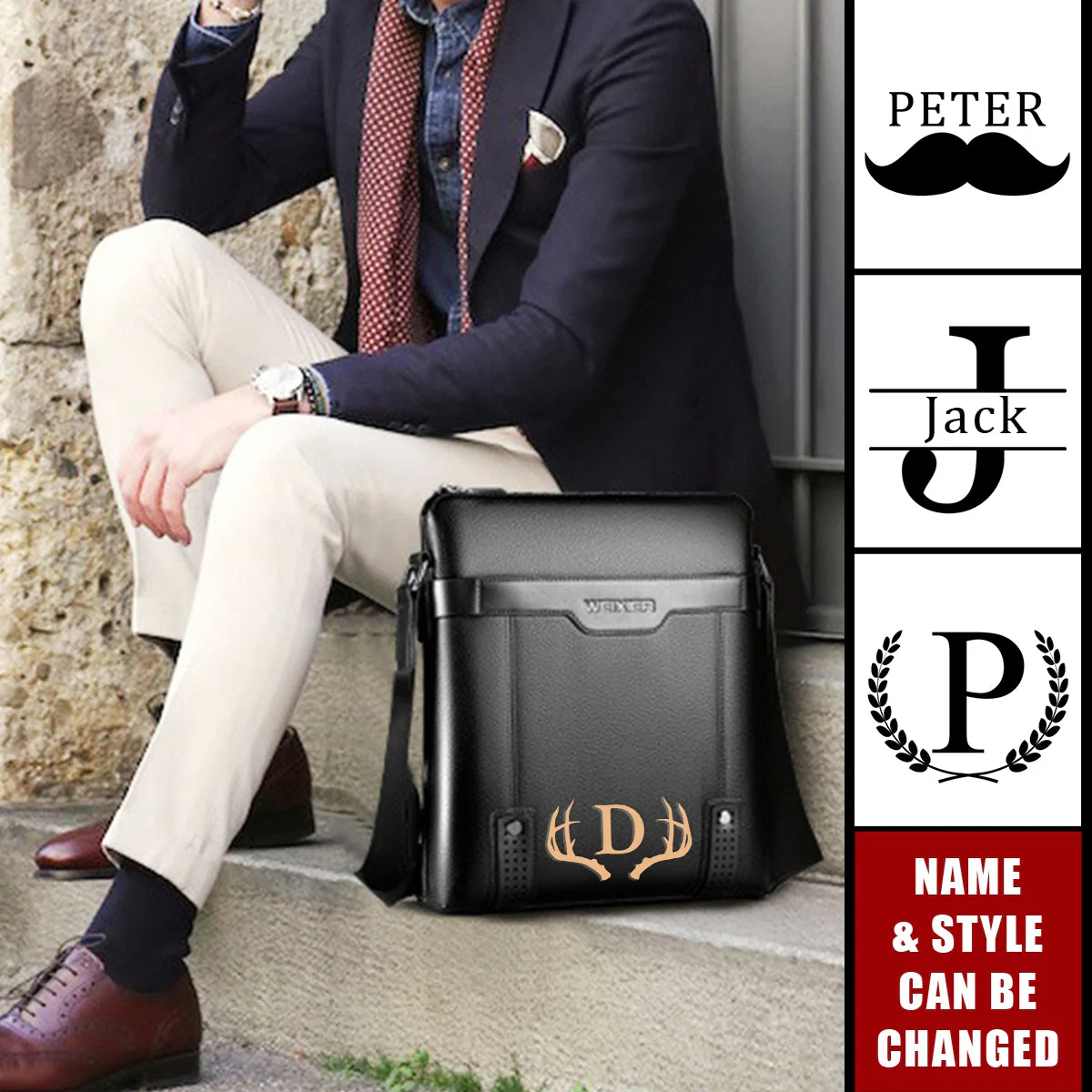 Vintage Monogram - Personalized Travel Business Shoulder CrossBody Bag - Image 3
