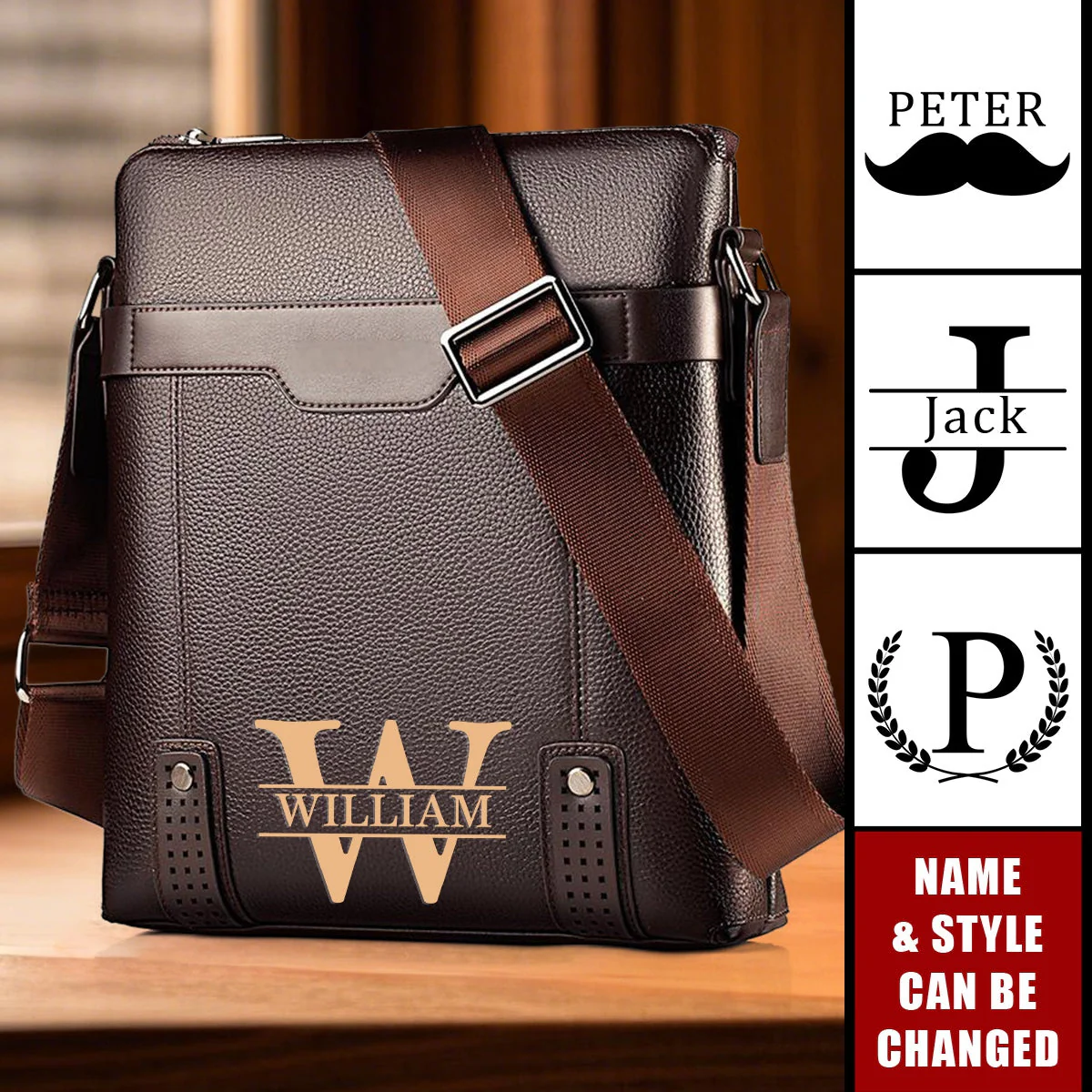 Vintage Monogram - Personalized Travel Business Shoulder CrossBody Bag - Image 4