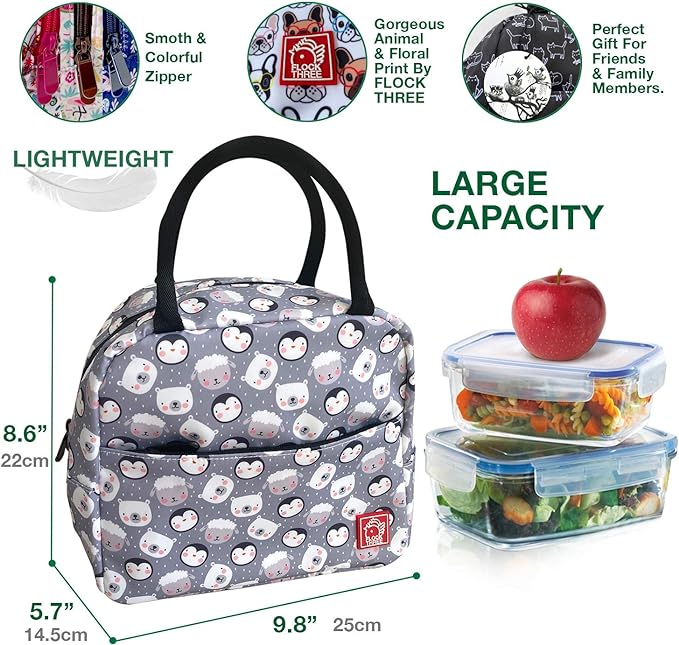 Waterproof Insulated Reusable Lunch Bag Food Drinks Container with Front Padded Pocket Double Zippers For Kids Men Women Work School Picnic - Image 3
