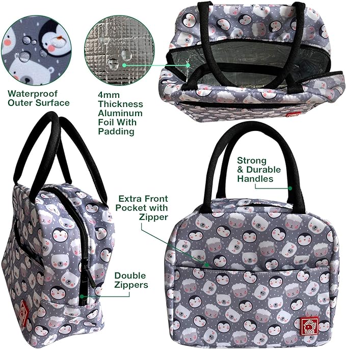 Waterproof Insulated Reusable Lunch Bag Food Drinks Container with Front Padded Pocket Double Zippers For Kids Men Women Work School Picnic - Image 5