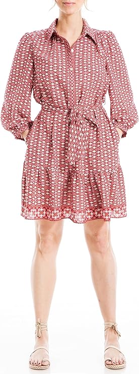 Women's Long Sleeve Collared Short Tiered Dress - Image 4