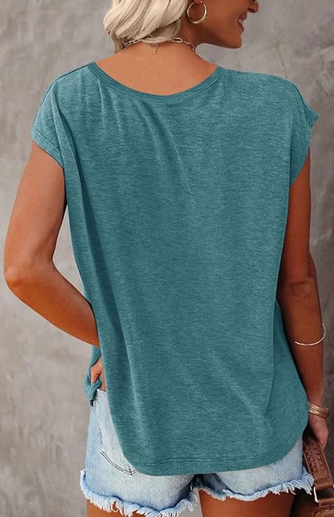 Women's Ruffle Sleeve Tops Summer Casual Blouse Crew Neck Solid Cute Tunic Shirt - Image 2