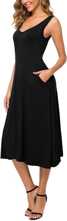 Women's Summer Casual Sleeveless Flared Midi Dress Swing T-Shirt Dresses with Pockets - Image 5