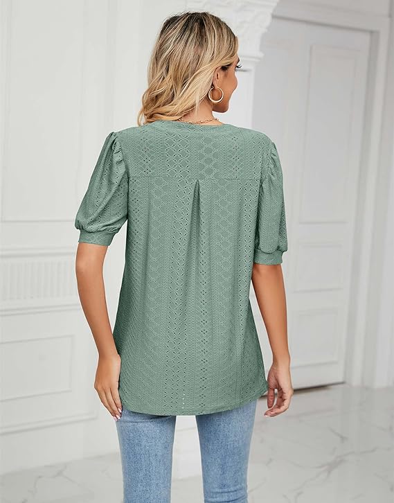 Womens Summer Tops, V Neck Ruffle Sleeve Blouses, Short Sleeve Casual Tops T-Shirts - Image 2