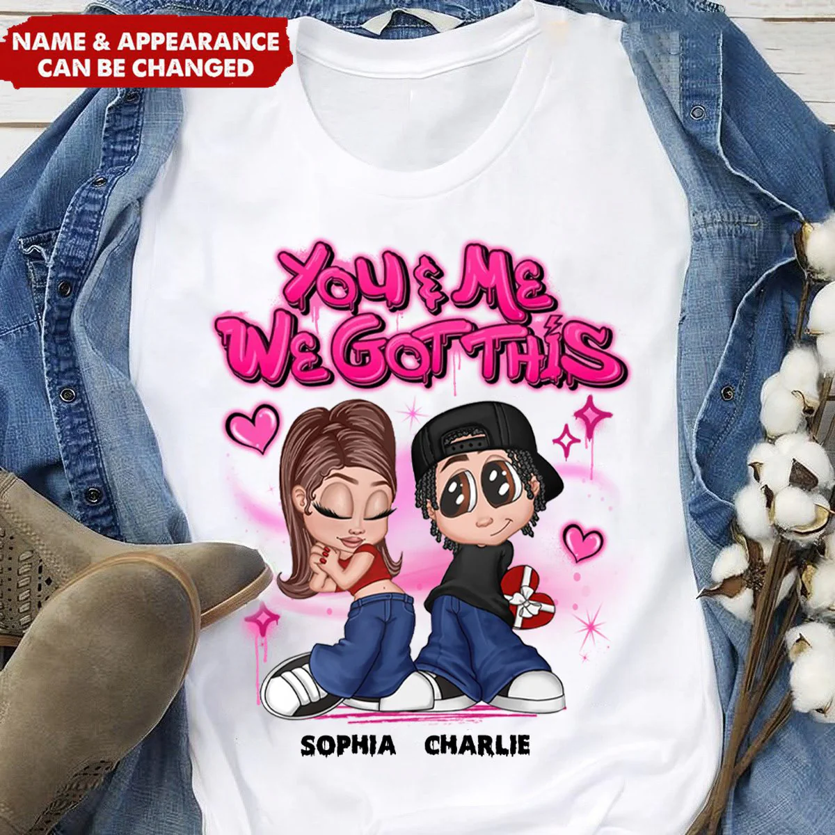 Y2K Couple Airbrushed Personalized Shirt - Gift For Him Gift For Her - Image 2